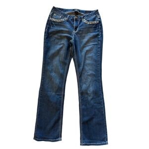 Earl Slim Boot Jeans Women Size 10 Dark Wash Embroidered Rhinestone Classy Denim